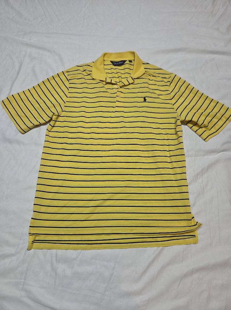 Yellow Striped Polo Shirt With Contrast Navy Lines